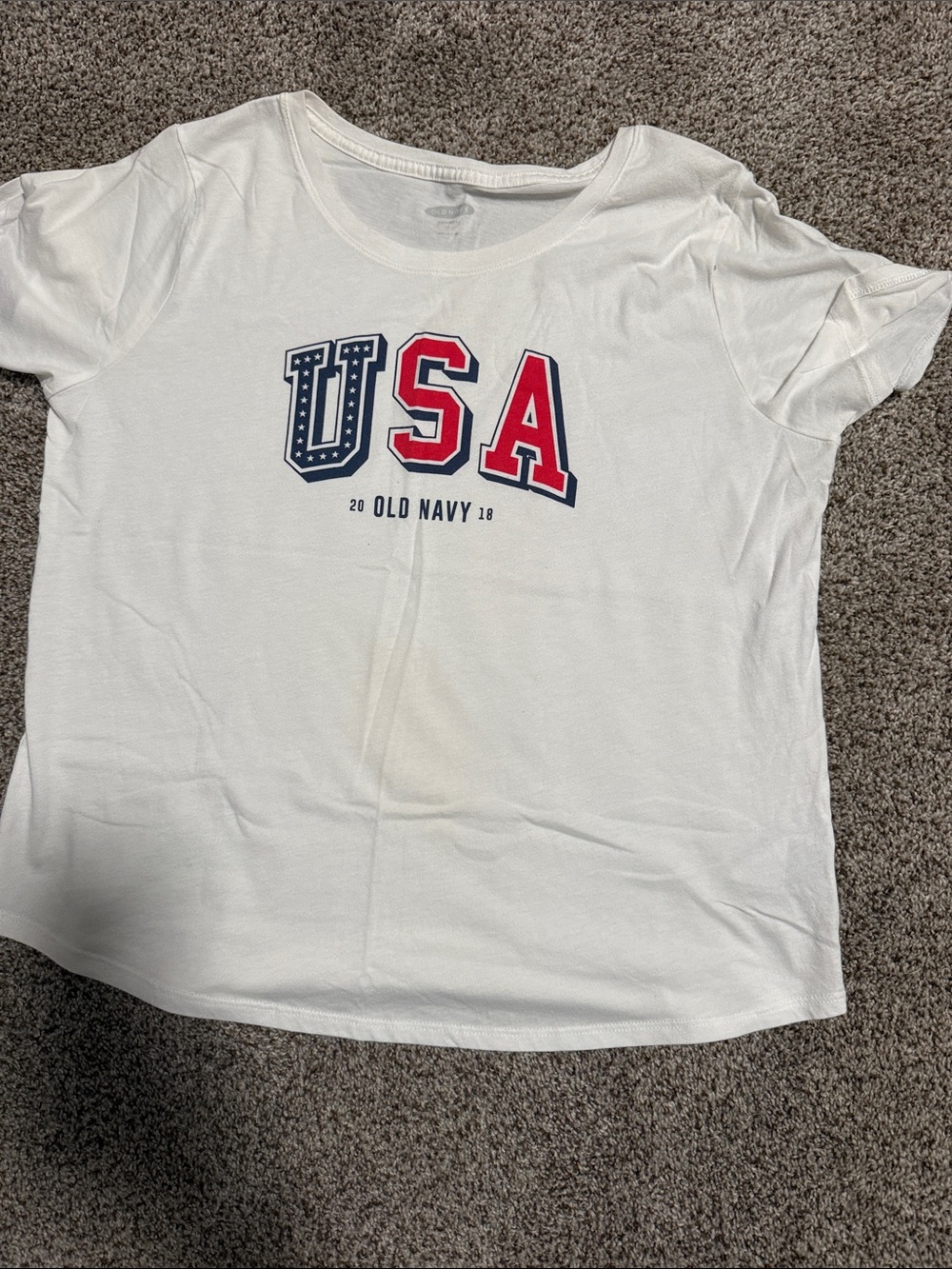 Old Navy White Short-Sleeve Tee with Red & Blue USA Graphic